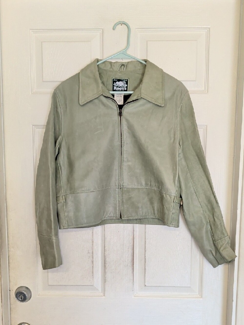 Vintage Roots Leather Green Moto Style Classic Jacket 8 Distressed Leathers - Picture 2 of 6